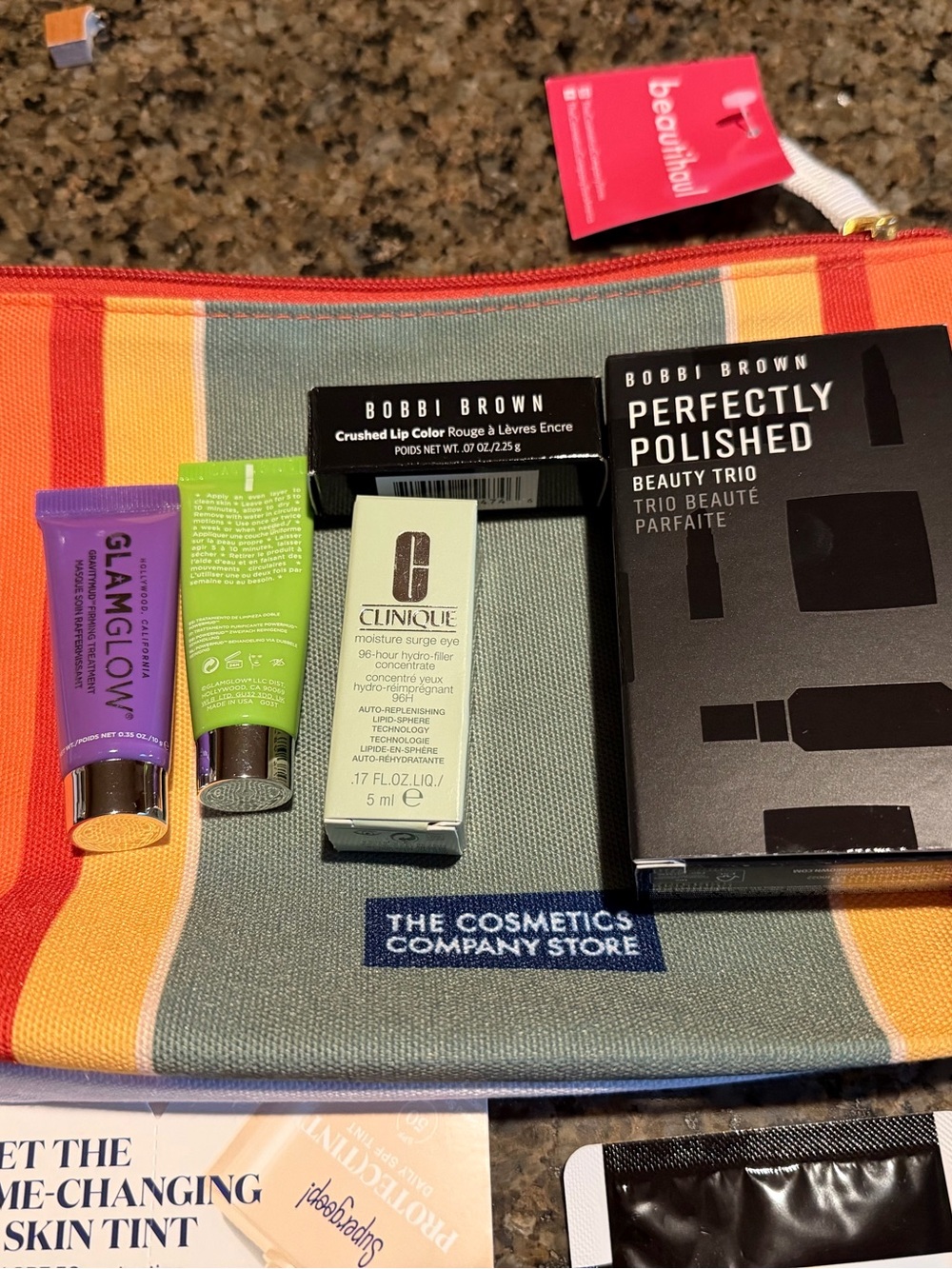 Bobbi Brown, Clinique, Glamglow , etc samples with 3 cosmetics bags